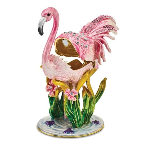 Pink Flamingo Pewter Bejeweled Trinket Box - Picture 3 of 4
